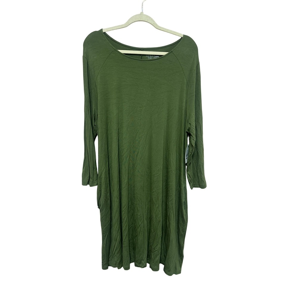 Time and Tru Olive Green 3/4 Sleeve Knit Swing Dress Plus Size 3XL 22 NWT